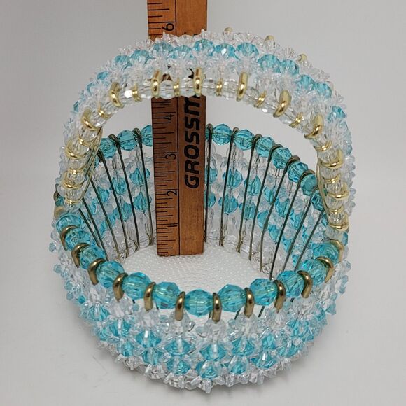 Safety Pins Beaded Handmade Wire Beads Ruffled Small Basket With Handles 2 Pcs - Picture 7 of 11